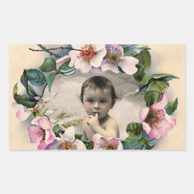 FLORAL CROWN,WILD ROSES BABY SHOWER PHOTO TEMPLATE STICKER (Front)