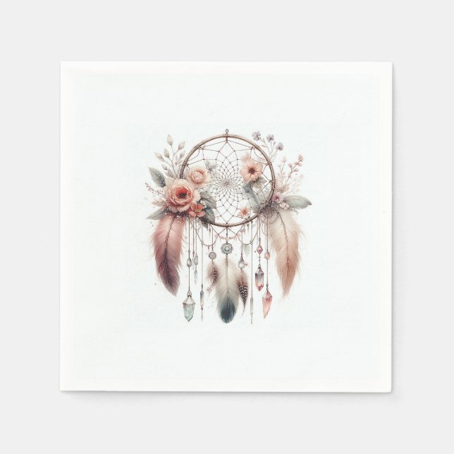 Floral Crystal Feather Dreamcatcher Boho Sweet 16 Napkin (Front)