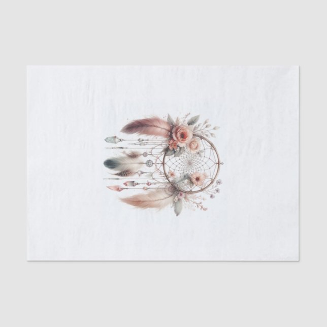 Floral Crystal Feather Dreamcatcher Boho Tissue Paper (Front)