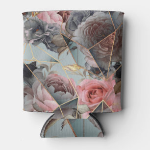 Floral crystal geometry, watercolor light backgrou can cooler