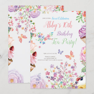 Floral Cupcake Anniversaire Tea Party Invitation