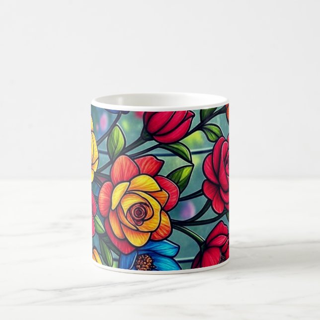 Floral Cups & Stickers Illustration on White Backg (Center)