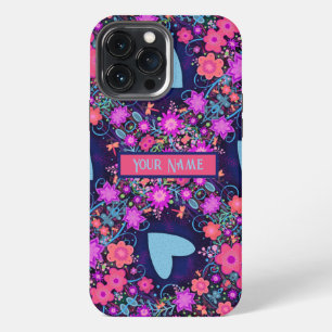 Floral Custom Heart Pattern BlueInspirivity iPhone 13 Pro Max Case