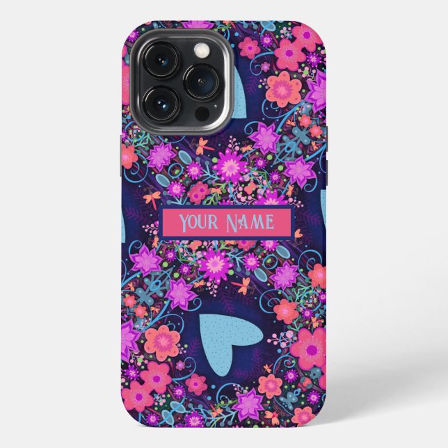Floral Custom Heart Pattern BlueInspirivity  iPhone Case (Back)