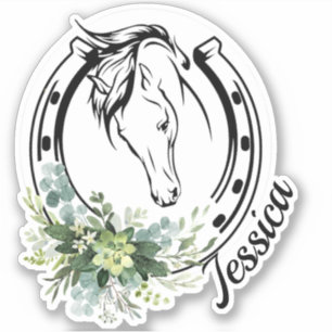 Floral Custom Name Horse Equestrian Horseshoe 