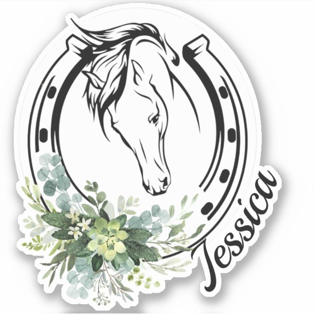 Floral Custom Name Horse Equestrian Horseshoe  (Front)