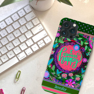 Floral Custom Name Pretty Happy Quote iPhone 13 Pro Max Case