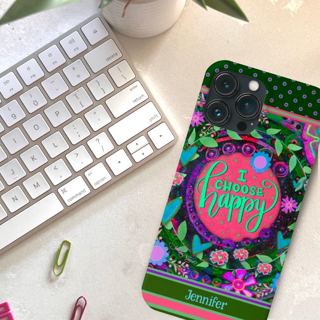  Floral Custom Name Pretty Happy Quote Case-Mate iPhone Case (Creator Uploaded)
