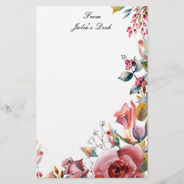 floral custom name  stationery (Front)