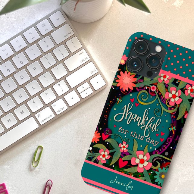 Floral Custom Name Thankful Quote Modern Case-Mate iPhone Case (Creator Uploaded)