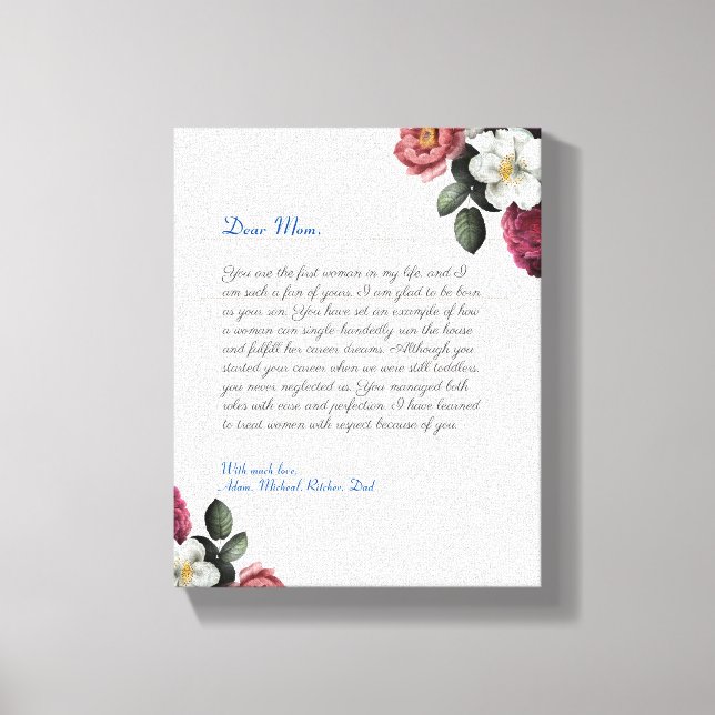Floral Custom Notebook handwritten love letter Canvas Print (Front)