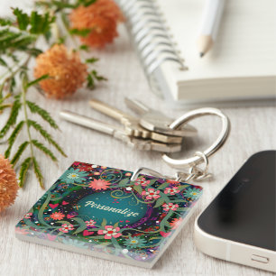  Floral Custom One Word Inspirivity  Keychain