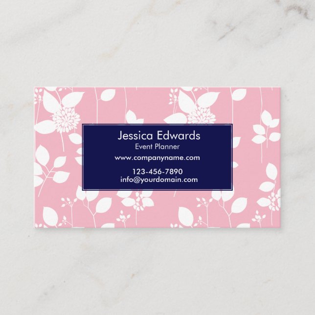 Floral Custom Personalized Pink Blue Business Card (Front)