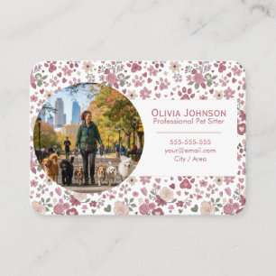 Floral Custom Pet Sitter Business Card with Photo