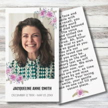 Floral Custom Photo Funeral Carte de prière commém