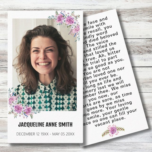 Floral Custom Photo Funeral Carte de prière commém (Créateur téléchargé)