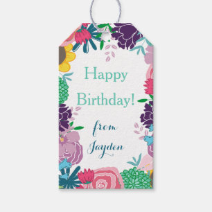 Floral Custom Photo Happy Birthday Gift Tag