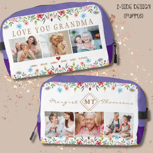 Floral Custom Text Monogram Family Photo Dopp Kit 