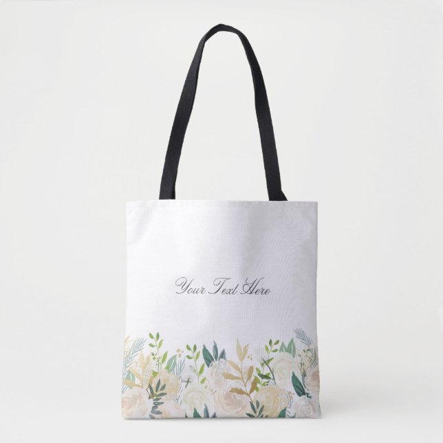 Floral Custom Text Tote White (Front)