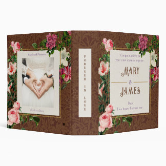 Floral Custom Text Wedding Anniversary Gift Brown Binder