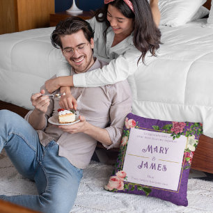 Floral Custom Text Wedding Anniversary Gift Violet Throw Pillow