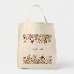Floral Customized Name Flowers Tote Bag