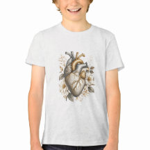 floral cute anatomical heart gold and grey