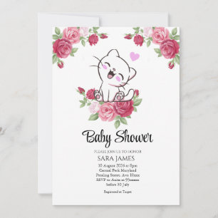 Floral Cute Cat Baby Shower Invitation