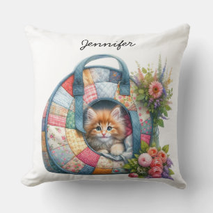 Floral Cute Cat Throw Pillow