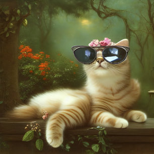Floral Cute Cat With Sunglasses T-Shirt