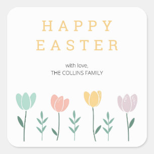 Floral Cute Colourful Tulips Modern Easter Brunch Square Sticker