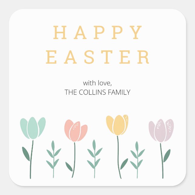 Floral Cute Colourful Tulips Modern Easter Brunch Square Sticker (Front)