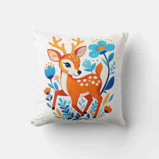 floral cute deer throw pillow