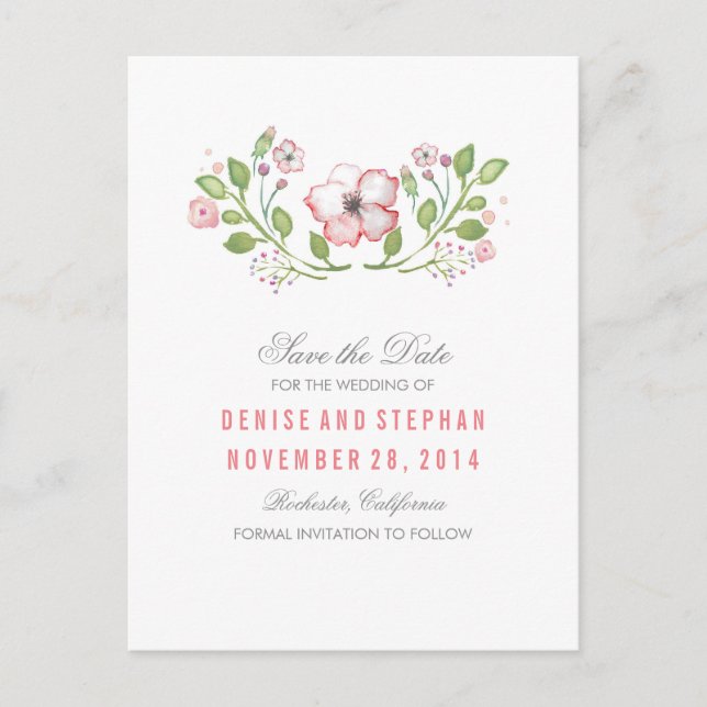 Floral Cute Enregistrer la date Cartes postales (Devant)