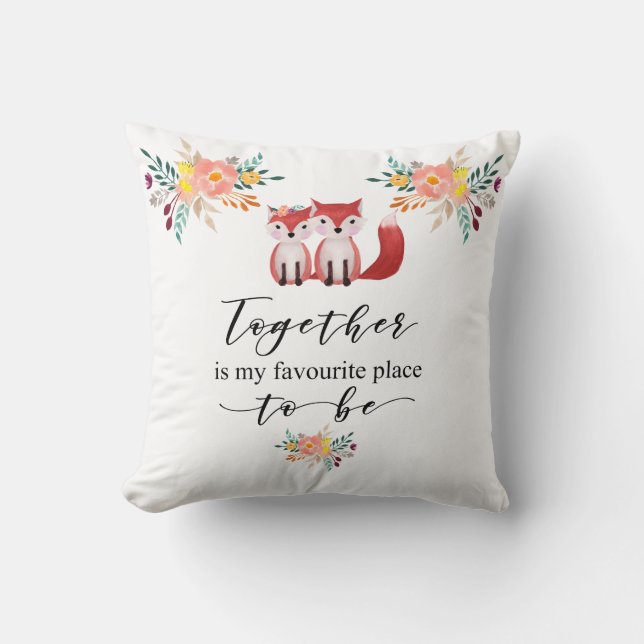 Floral Cute Foxes Together is my Favourite Throw Pillow (Front)