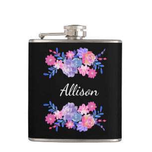 Floral Cute Girly Elegant Monogrammed Flowers Hip Flask