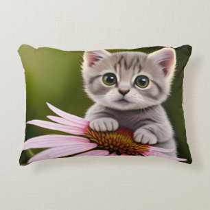 Floral cute little grey cat accent pillow