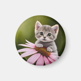 Floral cute little grey cat  magnet