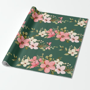 Floral Cute Puppy Kids Birthday Wrapping Paper