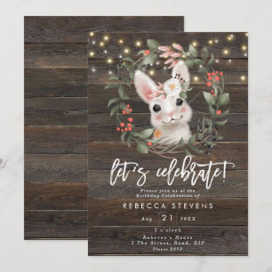 floral cute rabbit bunny let's celebrate birthday invitation