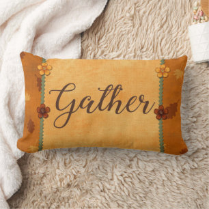 Floral Cute Tan and Brown Family Name Gather Fall Lumbar Pillow