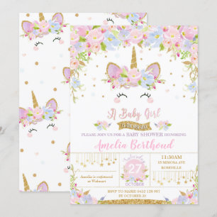 Floral Cute Unicorn Baby Shower Invitation Girl