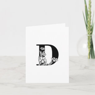 Floral D Monogram On White Note Card
