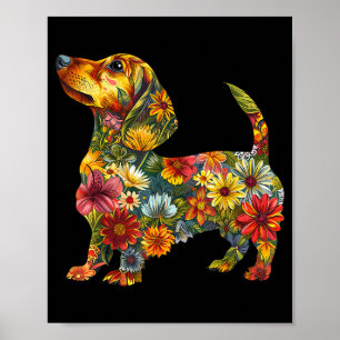 Floral Dachshund Cute Pet Dog Animal Lover Doxie M Poster