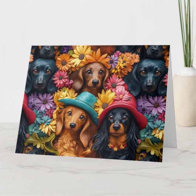 Floral Dachshund Seamless Pattern - Dog Lovers Card (Front)