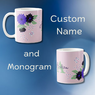 Floral Dahlia Bloom Bouquet Custom Monogram Name Coffee Mug