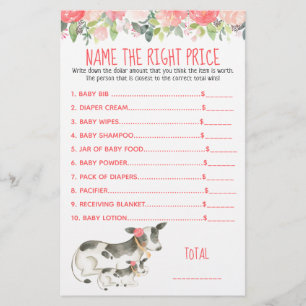 Floral Dairy Cow Farm Name the Price Shower Game