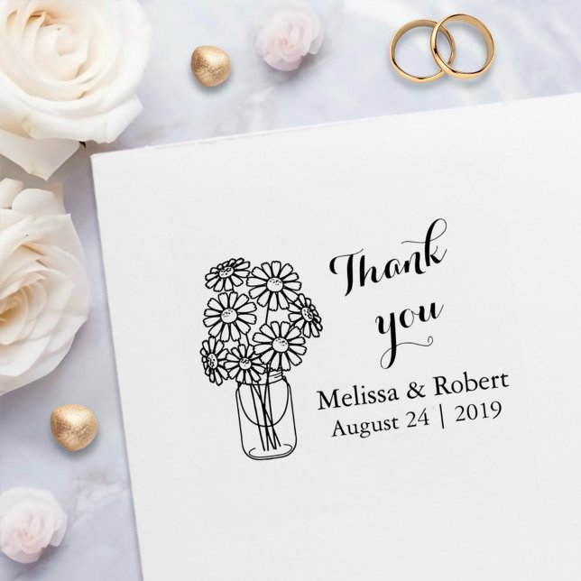 Floral Daisies Mason Jar Thank You Wedding Self-inking Stamp (Creator Uploaded)