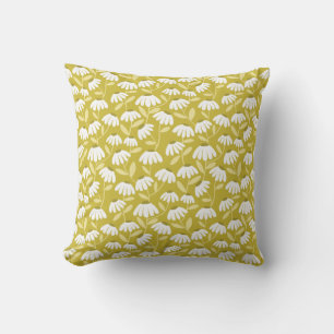 Floral Daisies Pattern Dark Gold & Olive Green Throw Pillow