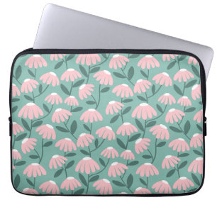 Floral Daisies Pattern Pink & Green Laptop Sleeve